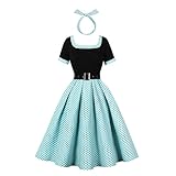 Odizli Rockabilly Kleider Damen Elegant Vintage 50er Jahre Petticoat Kleid Sommer Kurzarm Polka Dot Gepunktet A Linie Swing Knielang Sommerkleid Hochzeitsgast Festlich Cocktailkleid Grün L
