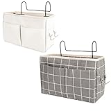 2 Stücke Betttasche Bett Organizer Hängetasche Aufbewahrungstasche, Hängende Multi-Pocket Mit Großer Kapazität Bedside Pocket ​für Buch, Snacks, Fernbedienung Usw (Weißes, Grau Gitter)