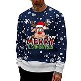 Generisch Sweatshirt mit Rentierprint, Rundhalsausschnitt, Langen Ärmeln, lässiger Pullover, weiches, warmes Winteroberteil für Festliche Anlässe (Navy, XL)
