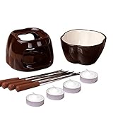Riuulity Keramik-Schokoladen-Fondue-Set, Klassischer Schokoladen-Käse-Fondue-Topf mit Heißen Topfgabeln für Familientreffen (A38)
