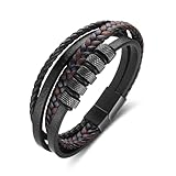 Gkmamrg Weihnachtsgeschenke für Männer Armband Herren Geschenk für Männer - Lerderarmband Leder Männer Armband schwarz Armreif - geflochten Echtleder Breites Wickelarmband mit Magnet Verschluss