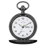 BOSHIYA Glatte Quarz Taschenuhren für Männer Klassische Arabische Digital Leuchtendes Zifferblatt & Tag Datum Taschenuhr mit Kette Weihnachtsabschluss Geburtstagsgeschenke