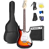 Max GigKit E Gitarre Set, E Guitar, Elektrogitarre mit Verstärker 40 Watt, Gitarrentasche, Plektrum, Gurt, Stimmgerät, Instrumentenkabel, Ersatzsaiten, 4/4 Electric Guitar, E Gitarren Set Sunburst