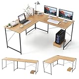 COSTWAY Schreibtisch L-Form, reversibler Eckschreibtisch mit Ladestation, Ecktisch mit Kabellöchern und abnehmbarem CPU-/Monitorständer, Gaming Computertisch, Bürotisch für Home Office (Natur)