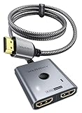 HDMI Switch 4K@60Hz, WARRKY HDMI 2.0 Splitter 2 In 1 Out 【2K@144Hz, 1m Geflochtenes Kabel, HDCP 2.2】 Aluminium Umschalter (Jeweils 1 Display auf einmal) Unterstützt UHD 3D für PS5/4, Xbox, FireStick