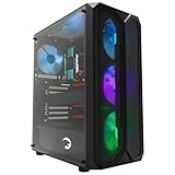 GAMEPOWER Aura Gaming Midi Tower PC Gehäuse ATX, Gaming Case mit gehärtetem Glas, PC Hülle mit 4X 120mm Lüfter (ohne RGB), ARGB-LED-Streifen, Mesh Design, Schwarz