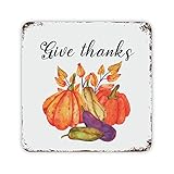 Blechschild mit Aufschrift 'Give Thanks', Vintage-Kürbisschild, Metallposter, Wanddekoration für Zuhause, Küche, Garage, Bar, Pub, Kunst-Dekor, Wandposter, Geschenk, 25,4 x 25,4 cm