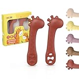 akolik Esslernlöffel für Baby, Weiche Silikon Breilöffel, Lernlöffel, BPA-frei, Babylöffel BLW, Giraffen Einsteiger Besteck, Fütterlöffel und Beißhilfe für Kinder ab 4-6+ Monaten