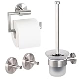bremermann Bad-Serie Piazza - Badezimmer Zubehör-Set 3tlg. bestehend aus 1x Toilettenpapierhalter 1x Ersatzrollenhalter und 1x Handtuchhaken 2er Set, Badaccessoires aus Edelstahl matt