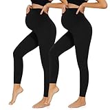 HIPOWER 2er Pack Umstandsleggings Damen High Waist Umstandsmode Weich Schwangerschaftsleggings Blickdicht Sport Umstandshose Elastisch Maternity(Schwarz*2,L)