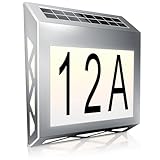 CSL - LED Solar Hausnummernleuchte Edelstahl - Hausnummer beleuchtet Solar - Automatische Tag- und Nachterkennung - Solarpanel Leuchte 10 Lumen - Hausnummernschild IP44