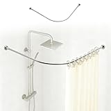 Ausziehbare Duschvorhangstange L Form, Edelstahl Duschspinne, Duschvorhangwinkelstangen, Bohrmontage, für Badezimmer & Badewanne & Umkleideraum (Silber, Typ A:70-90 x 70-90cm)
