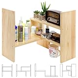 Kongming Bücherregal Klein Schreibtischregal Holz, Schreibtisch Regalaufsatz Organizer, Verstellbare Tischregal Schreibtisch Regal für Zuhause, Büro, Schule (Hellbraun)
