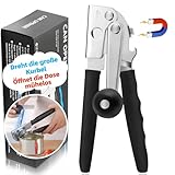 Professioneller Dosenöffner, Edelstahl mit Komfortgriff, Manuelle Bedienung, Glatte Kante, für Senioren und Küche (Schwarz)