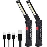 Arbeitsleuchte LED Work Light, LED Arbeitsleuchte Werkstatt Worklight Handlampe Magnet Werkstattlampe Magnettaschenlampen Led COB Wiederaufladbare mit Haken zum Aufhängen [2 Stück, Groß]