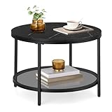 VASAGLE Couchtisch, Wohnzimmertisch, Sofatisch, für Wohnzimmer, mit Glasplatte, viel Stauraum, einfacher Aufbau, moderner Stil, marmorschwarz-tintenschwarz LCT072B58