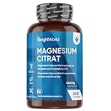 Magnesiumcitrat gepuffert - 240 vegane Kapseln - 444mg Elementares Magnesium pro Portion - 4 Monate Vorrat - Magnesium Citrate Capsules - Alternative zu Tabletten oder Pulver - von WeightWorld
