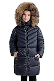 SOLOCOTE Mädchen Puffer Wintermantel Kunstdaunen Fellkapuze Sherpa gefüttert Schwergewicht Wasserabweisende Parkajacke Marine 12 Jahre