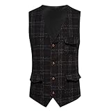 Ärmellose Herrenweste aus Baumwolle, Tweed-Weste für Herren, ärmellos, V-Ausschnitt, Tweed-Weste, Business-Casual-Kleid, Anzugweste mit mehreren Taschen, schmale Passform, Tweed-Weste für Herren,