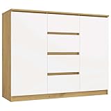 CDF KOMMODE 2 Türen 4 Schubladen Eiche Artisan Weiss 120 cm FÜR Wohnzimmer Komode & Sideboards Schubladenkommode Sideboard 97 cm Hoch Wohnzimmer Komodenschrank 40x120x97 für Schlafzimmer