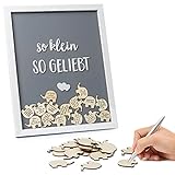 KNECKES Wünsche Bilderrahmen aus Holz | Gästebuch und Baby-Geschenk als Erinnerung | Babyparty Deko für Mädchen & Jungen | Gästebuch für Geburtstag & Taufe | Baby Shower Deko mit Holz-Elefanten