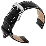 Cobee Leder Uhrenarmbänder, strukturiertes gepolstertes Vintage Uhrenarmband mit Edelstahl Schließe Schnellverschluss Ersatzarmband aus weichem Rindsleder mit Federwerkzeug(Schwarz,20mm)
