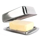 MiCasa SuCasa Edelstahl Butterdose mit Deckel – Spülmaschinenfest für 250g Butter – Moderne Butterglocke, Butter Dish, Kleine Butterdose für Kühlschrank – Frische Butteraufbewahrung – Silberfarben