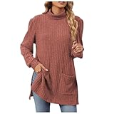 Damen-Pullover, halber Rollkragen, langärmelig, lockere geteilte Tasche, Pullover, Strickwaren für praktisches Tragen, braun, L