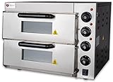 Beeketal 'BPO33-2' Profi Doppel Kammer Pizzaofen mit 2x 400x400 mm Schamottstein mit Pizzaschaufel, Gastro Steinbackofen für Pizza und Backwaren, Leistung 3000W, Pizzabackofen Temperatur bis zu 350°C