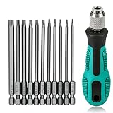 12 Stück Torx Schraubendreher Set T6-T40, 1/4' Magnetischer Torx Set mit Loch S2 Stahl Sechskant Elektrische Schraubendreher Bit Satz für Akkuschrauber T20 T25 Schraubendrehersatz, 75mm Länge