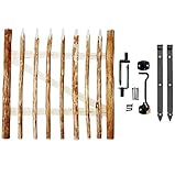 BOGATECO Zauntor Haselnuss | Breite: 100cm | Höhe 120 cm | Abstand zwischen den Zaunlatten 6-7 cm | Gartentor aus Holz für Staketenzaun | mit Scharniere inkl. Zubehör | Türöffnung nach rechts
