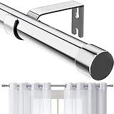 Gardinenstange 76-157 cm Mit Kappenknäufen und Halterungen - Beschläge-Set aus Edelstahl, 16 mm Durchmesser, Verstellbar, Dekorativ für Schlafzimmer/Silber
