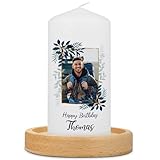 GRAVURZEILE Bedruckte Kleine Kerze - Geburtstagskerze Happy Birthday Foto - Personalisiert mit Name & eigenem Foto - brilliant bedruckte Kerze zum selbst gestalten - Farbe Blau