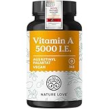 NATURE LOVE® Vegane Vitamin A - 365 Tabletten mit 5.000 IE - für Sehkraft, Haut & Immunsystem - hochdosiert, ohne unnötige Zusätze - in Deutschland produziert & laborgeprüft