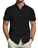 J.VER Herren Kurzarmhemd Regular Fit Businesshemd Stretch Hemden Bügelleichtes Men Club Tshirt Büro Arbeit Oberteil,Schwarz,L