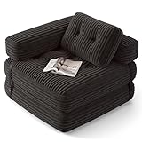 Xbro Faltbares Schlafsofa mit L-Förmiger Kopfstütze, Klein Schlafsofa mit Cordstoff & Zerkleinertem Schaum, Platzsparende 2-in-1 Klappmatratze für kleine Räume, 85x85 cm bis 170x85 cm,Dunkelgrau