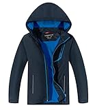 YOUNGSOUL Kinder Softshelljacke Gefütterte Regenjacke Jungen Mädchen Übergangsjacke Wasserdichte Outdoorjacke mit Abnehmbarer Kapuze,Marineblau, DE: 134-140 (Herstellergröße 140)