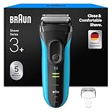 Braun Series 3+ Rasierer Herren Elektrisch, Elektrorasierer, 3 Flexible Klingen, Rasierapparat, Effizienter MicroComb Mitteltrimmer, Präzisionstrimmer, Nass- & Trockenrasierer für Männer, 3040si, Blau
