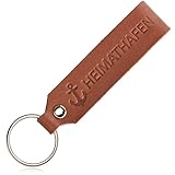 com-four® Schlüsselanhänger aus Leder mit Ring - Echt-Lederanhänger mit geprägter Aufschrift und Schlüsselring - Lederband für den Schlüsselbund - individueller Schlüsselbundanhänger (Heimathafen)