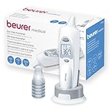 Beurer FT 58 Ohrthermometer, Fieberthermometer mit Infrarot-Messtechnik für Messung im Ohr & Objekttemperaturmessung, Fieberindikator, inkl. 10 Schutzkappen, für Babys, Kinder und Erwachsene