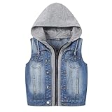 Jeansjacke Jungen Weste Ärmellose mit Kapuze Mantel Kinder Causal Jacken Mädchen Frühling Herbst Denim Oberteil (Blau, 130)