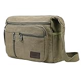 BOMKEE Canvas Messenger Bag für Herren, Reisetasche, Umhängetasche, Vintage, Schulterschlinge, Arbeitstasche mit Wasserflaschenhalter, Grün