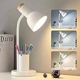 LED Schreibtischlampe mit Stifthalter, augenschonende Schreibtischlampe 3 Farbmodi Leselicht flexible Schwanenhals-Metall-Studienlampe, niedliche Tischlampen für Zuhause Büro Nachttisch Schlafsaal