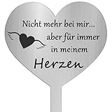 TJUSPIRIT Herz Grabstecker Wetterfest mit Gravur Nicht mehr bei Mir... Aber für Immer in Meinem Herzen. Edelstahl Grabschmuck Grabdekoration