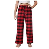 Kinder Schlafanzughose Kariert Elastische Taille Pyjamahose Kinder Kariert Freizeithose Weihnachts Pyjama Hose Weich Schlafanzug Hose 7-18 Jahre (Red-2, 13-14 Years)