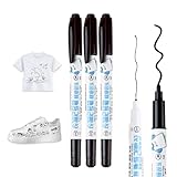Caelura 3 Stück Textilstifte Waschmaschinenfest, Textilmarker Waschmaschinenfest Schwarz, Stoffmalfarben Waschfest, Dual Tip Stoffmalstifte für T-Shirt Stoffbeutel Schuhe