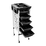 TESUGN Profi Kosmetikwagen, Salon Rollwagen mit 5 ausziehbaren Schubladen, Universalrädern Friseurwagen für Friseursalons, Schönheitsaufbewahrung, Friseurwerkzeuge (Weiß)