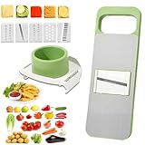 Gemüseschneider Edelstahl, 7-In-1 Multifunktional Panel Gemüsereibe mit 6 Klingen, Gurkenhobel, Zwiebelschneider, Dünne Scheiben, Chopper Dicer für Zitrone, Tomate, Knoblauch, Kohl,Kartoffel