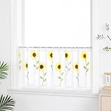 ESLIR Bestickte Küche Gardine Scheibengardine Tunnelzug Bistrogardine Landhaus Kurzgardine Halbtransparent Leinen HxB 30x90cm 1 Stück
