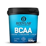 Bodylab24 BCAA Powder 500g, BCAA Pulver hochdosiert, Leucin, Isoleucin und Valin im Verhältnis 2:1:1, Branch-Chain Amino Acids, ideal zum Zumischen zu einem Proteinshake oder Wasser, geschmacksneutral